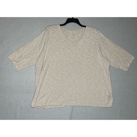Catherines 22/24W Beige With Sparkle 3/4 Sleeve V-Neck Lightweight Tunic - Picture 2 of 7